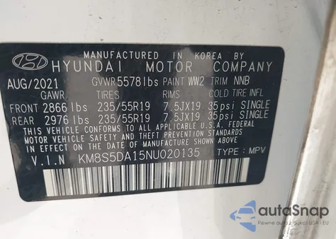 2022 Hyundai Santa Fe Hybrid Limited from USA, damaged, VIN KM8S5DA15NU020135
